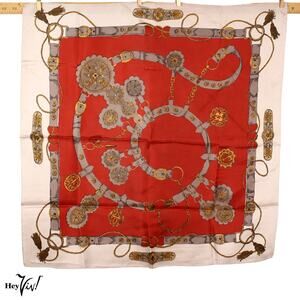 Vintage Herman Pecker Scarf Hand Printed Equestrian Chain Motif Japan - Hey Viv